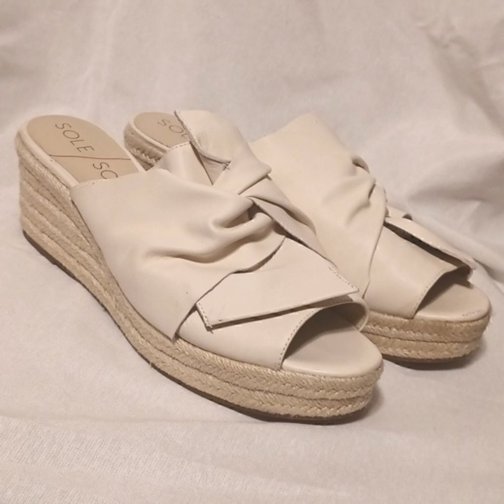 Sole Society Carmina beige leather espadrille wedge open toe sandal size 10